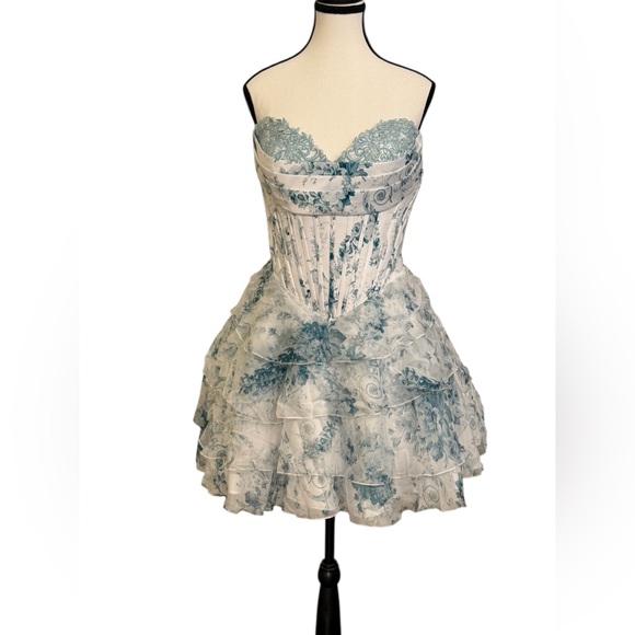 NWT Stacees Sage Floral Strapless Corset Ruffle Mini Dress 💚 NWT US16 - Picture 6 of 14
